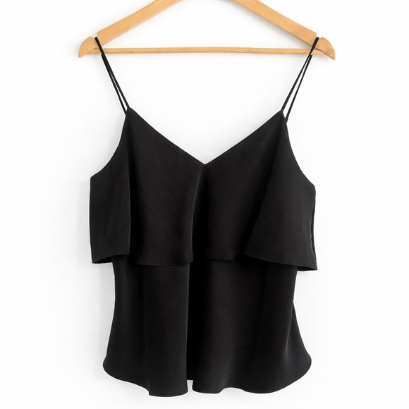 Express Tops - Express Black Satin Ruffle Camisole Tank Size M Holiday Glam / NYE Party Top